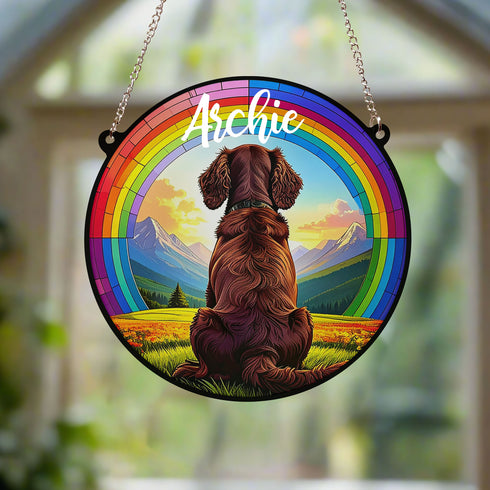 Cocker Spaniel Chocolate Rainbow Bridge Personalised Stained Glass Effect Suncatcher
